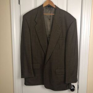VTG Monsieur Givenchy Mens Blazer Jacket Sport Coat XL 46R Tan Houndstooth USA‎